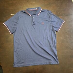 Polo Ralph Lauren Mens XL Navy Blue Tipped Polo Shirt Red Pony Logo Short Sleeve